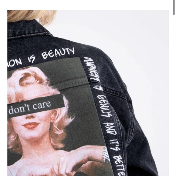 Trio Urban Black Denim Jacket I DONT CARE - Picture 3 of 10